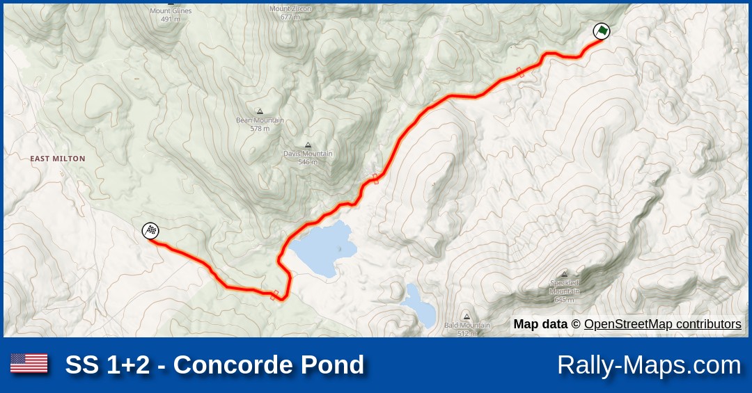 SS 1+2 Concorde Pond stage map New England Forest Rally 2022 [ARA