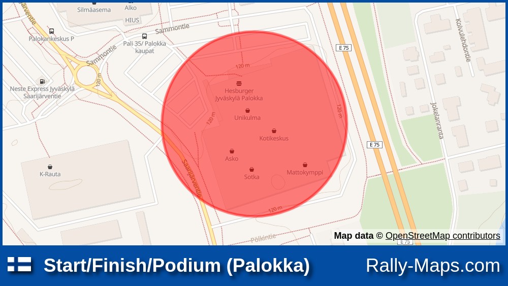 Start/Finish/Podium (Palokka) stage map | Palokka Ralli 2023 ? |  